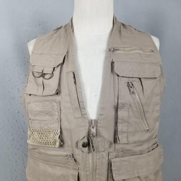 Humvee Vest Mens XS Khaki Safari Fishing Photo Travel Multi Pocket Utility - Picture 2 of 16